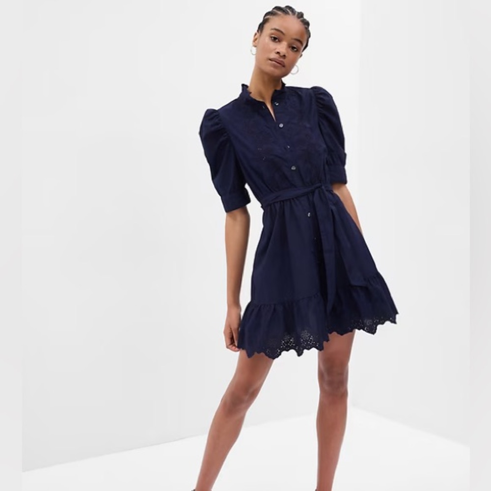 Puff Sleeve Eyelet Mini Dress